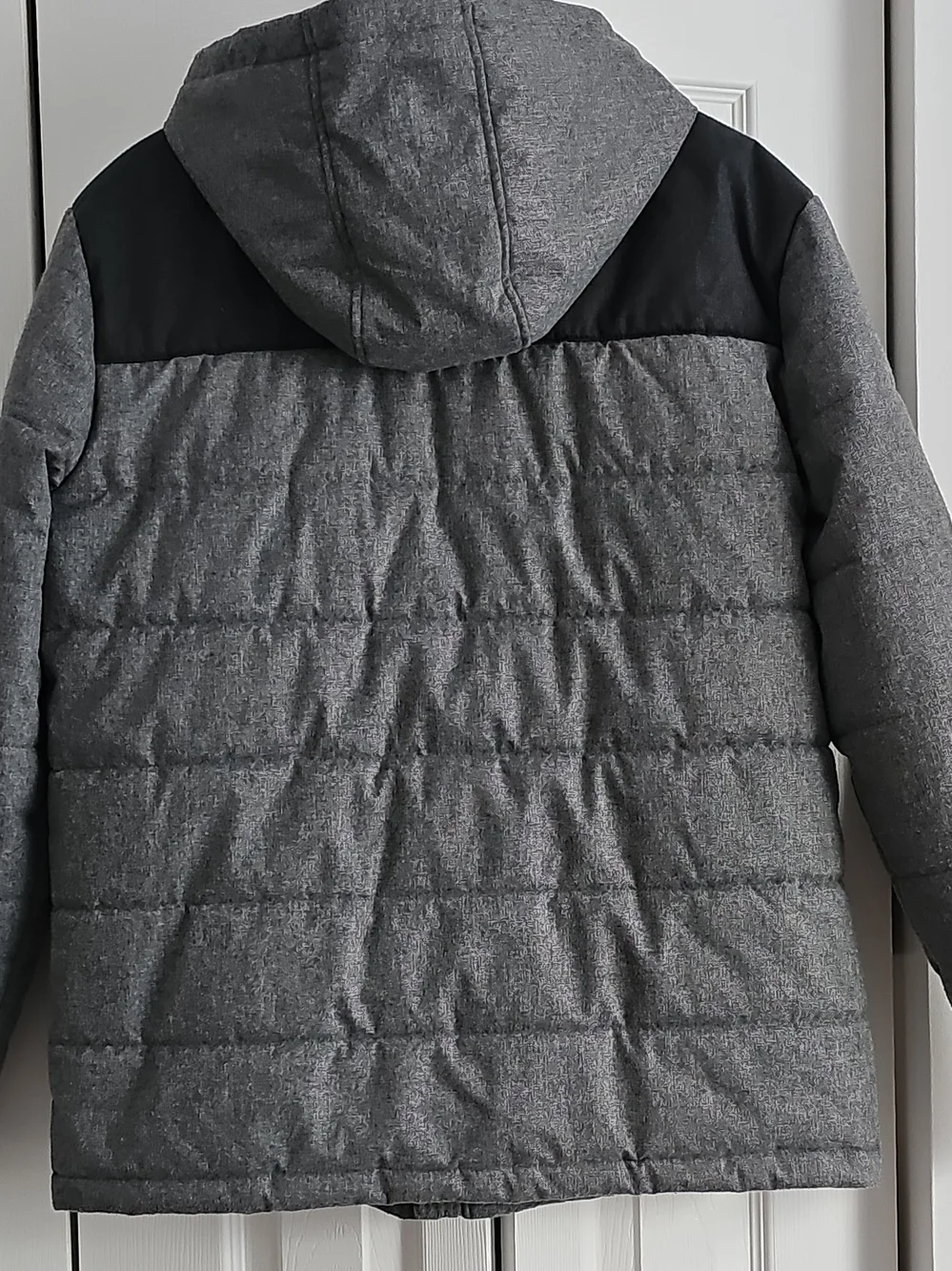 Banana Republic Gray and Black Hooded Quilted Puffer Jacket